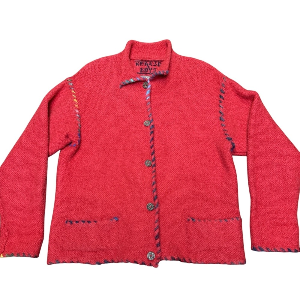 Kearse & Boys M Cardigan Sweater 100% Wool Made In Scotland Hand Embroidered Vtg